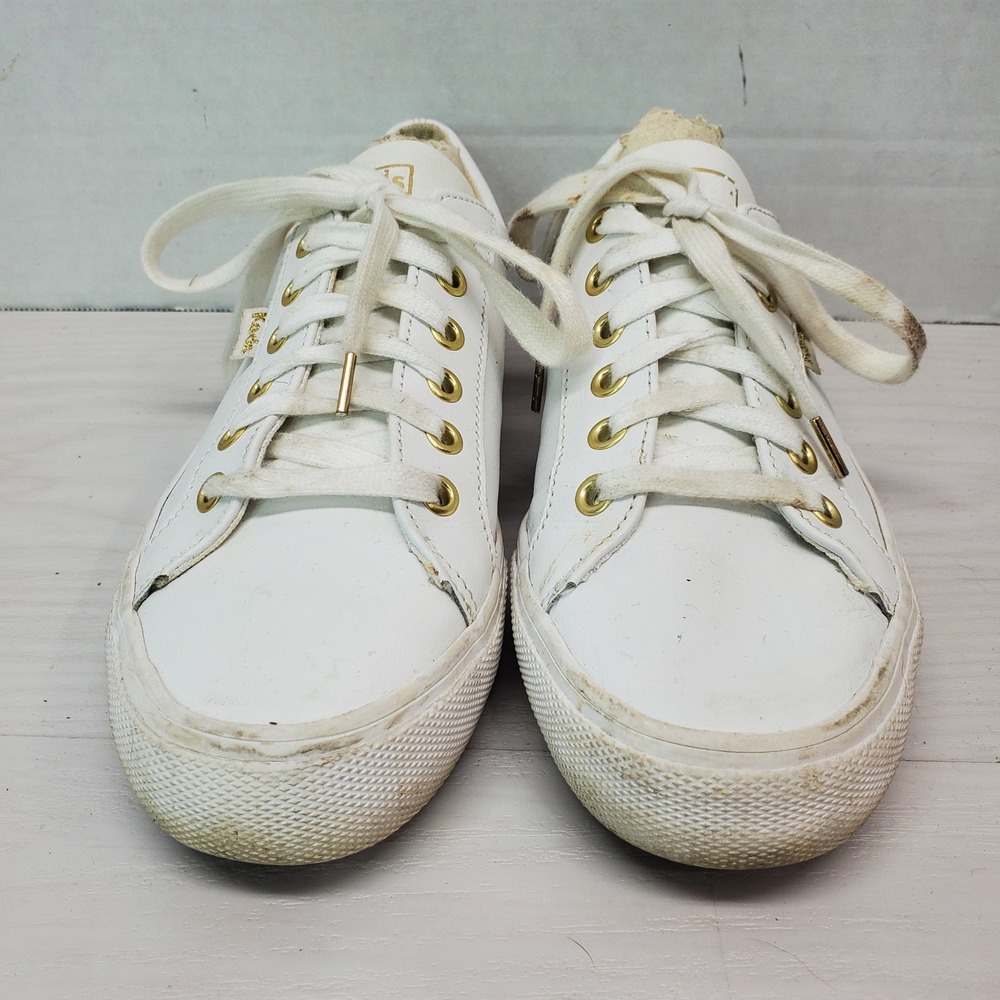 Keds Womens White‎ Leather Low Top Lace Up Sneakers Shoes Size 7 Gold Accents - Picture 3 of 15
